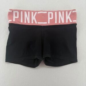 Victoria's Secret PINK Yoga Shorts XS Black Pink Logo Waist Cotton Stretch